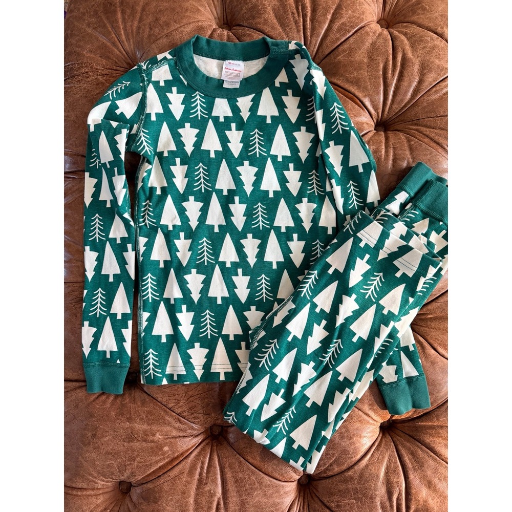 Hanna Andersson Kids Size 10 140 Green White Tree Organic Cotton Pajama Set